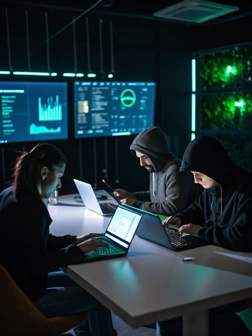 A photograph of a workshop session at the 'Cybersecurity Expo', showing participants engaged in a hands-on exercise on threat detection.